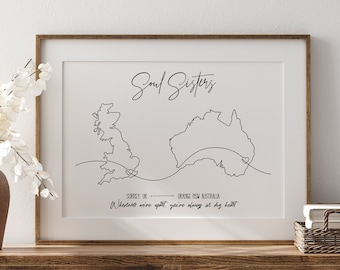 Long Distance Relationship Gifts, Personalised Map Art Print, Long Distance Friendship, Two Location Map, Anniversary Gift For Him, Love Map