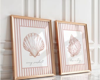 Set of 2 Blush Pink Seashell Prints - Every Seashell Has a Story Quote Prints