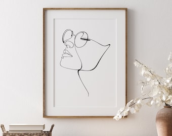 Donna astratta, disegno al tratto del viso, disegno al tratto della donna, silhouette di donna, stampa del viso al tratto, disegno al tratto da parete, arredamento per la casa, stampe per la casa