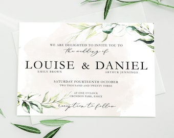 Invitation de mariage de verdure imprimée, invitation de mariage d'eucalyptus, invitation de mariage personnalisée, invitation personnalisée, mariage sur le thème vert