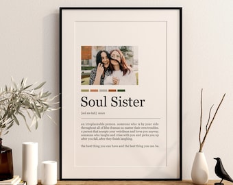 Soul Sister Definition Meaning, Soul Sister Print With Photo, Best Friend Christmas Gift, Birthday Gift For Her, Personalise Friend Gift