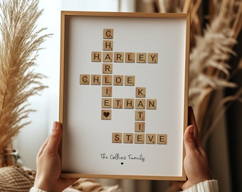 Scrabble Tile Print, Personalised Family Name Print, Custom Letter Tile Print, Christmas Gift For Him, Wife Christmas Gift, Family Christmas
