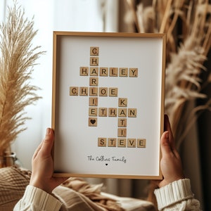 Impresión de fichas de Scrabble, Impresión personalizada de apellidos, Impresión personalizada de fichas de letras, Regalo de Navidad para él, Regalo de Navidad para esposa, Navidad familiar
