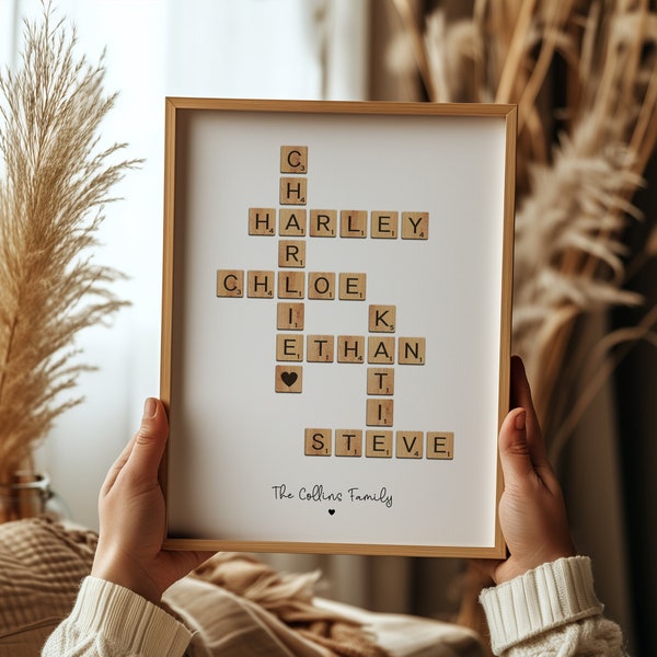 Scrabble Tile Print, Personalised Family Name Print, Custom Letter Tile Print, Christmas Gift For Him, Wife Christmas Gift, Family Christmas