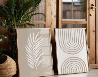 Set of 2 Beige Boho Prints, Boho Art Prints, Neutral Wall Art, Palm Leaf Boho Print, Living Room Wall Art, Neutral Wall Prints, Gift Idea