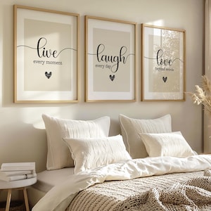 Set of 3 Prints, Live Laugh Love Quote, Minimalist Wall Art, Home Decor, Living Room Print, Set of 3 Wall Art, 3 Piece Wall Art