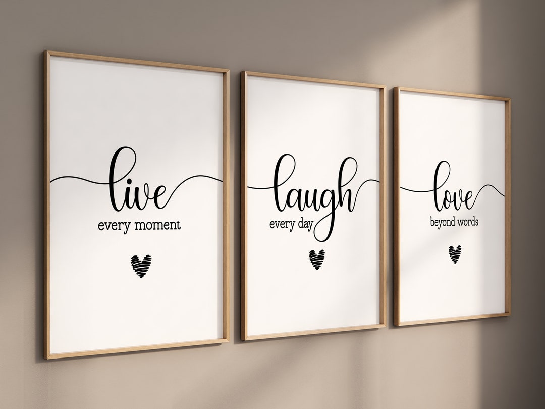 Set of 3 Prints, Live Decor, Piece Print, Home Etsy Laugh - Art, Wall Art, Living Wall Room Wall 3 Love 3 Minimalist Set Quote, of Art