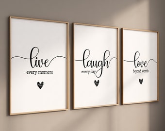 Set of 3 Prints, Live Laugh Love Quote, Minimalist Wall Art, Home Decor, Living Room Print, Set of 3 Wall Art, 3 Piece Wall Art
