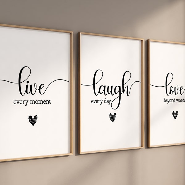 Set of 3 Prints, Live Laugh Love Quote, Minimalist Wall Art, Home Decor, Living Room Print, Set of 3 Wall Art, 3 Piece Wall Art