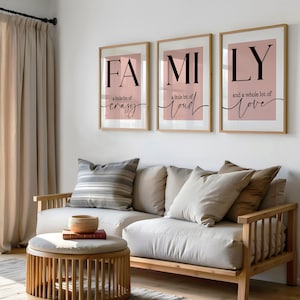 Set of 3 FAMILY Wall Art, Family Print for Living Room, A Little Bit of Crazy Quote, Neutral Wall Art, Neutral Home Decor, Family Quote Sign Blush Pink