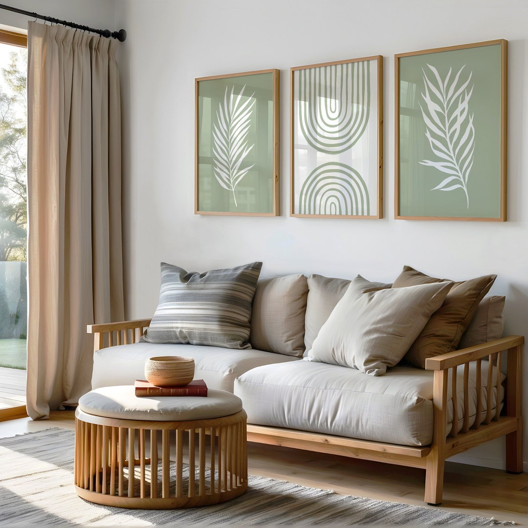 Set of 3 Sage Green Boho Prints, Abstract Wall Art Prints, Neutral Wall ...