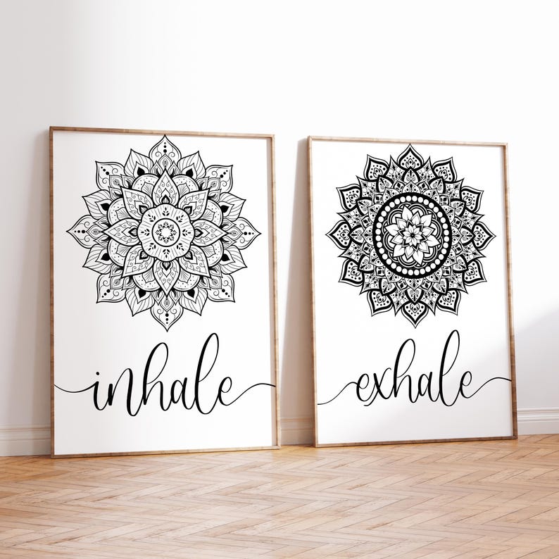 Inhale and Exhale Mandala Prints - Set of 2 Yoga Prints, Yoga and ...