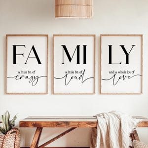 Set of 3 FAMILY Wall Art, Family Print for Living Room, A Little Bit of Crazy Quote, Neutral Wall Art, Neutral Home Decor, Family Quote Sign White