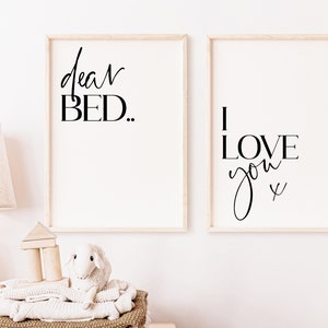 Set of 2 Bedroom Wall Art Prints, Dear Bed I Love You, Bedroom Wall Decor, New Home Gift, House Warming Gift, Home Wall Art Prints image 4
