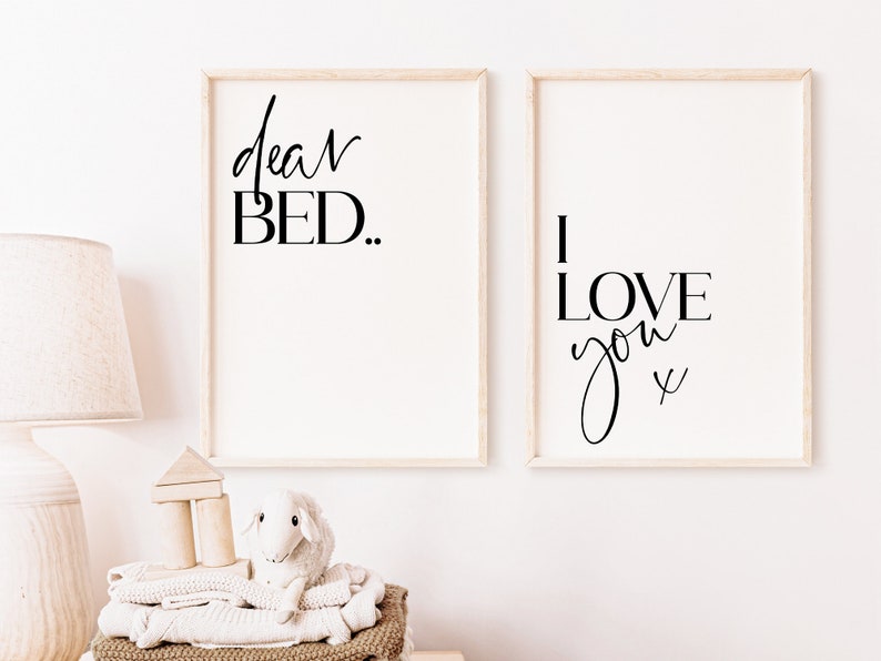 Set of 2 Bedroom Wall Art Prints, Dear Bed I Love You, Bedroom Wall Decor, New Home Gift, House Warming Gift, Home Wall Art Prints image 4