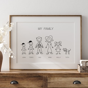 Personalised Stick Family Portrait, Christmas Gift For Him For Her, Our Family Drawing Sign, Family Christmas Gift, Gift For Mum, Our Family