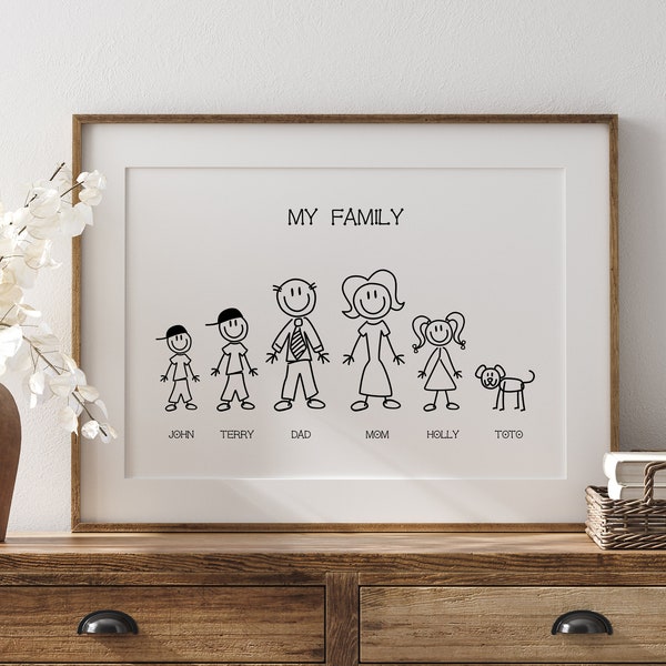 Personalised Stick Family Portrait, Christmas Gift For Him For Her, Our Family Drawing Sign, Family Christmas Gift, Gift For Mum, Our Family