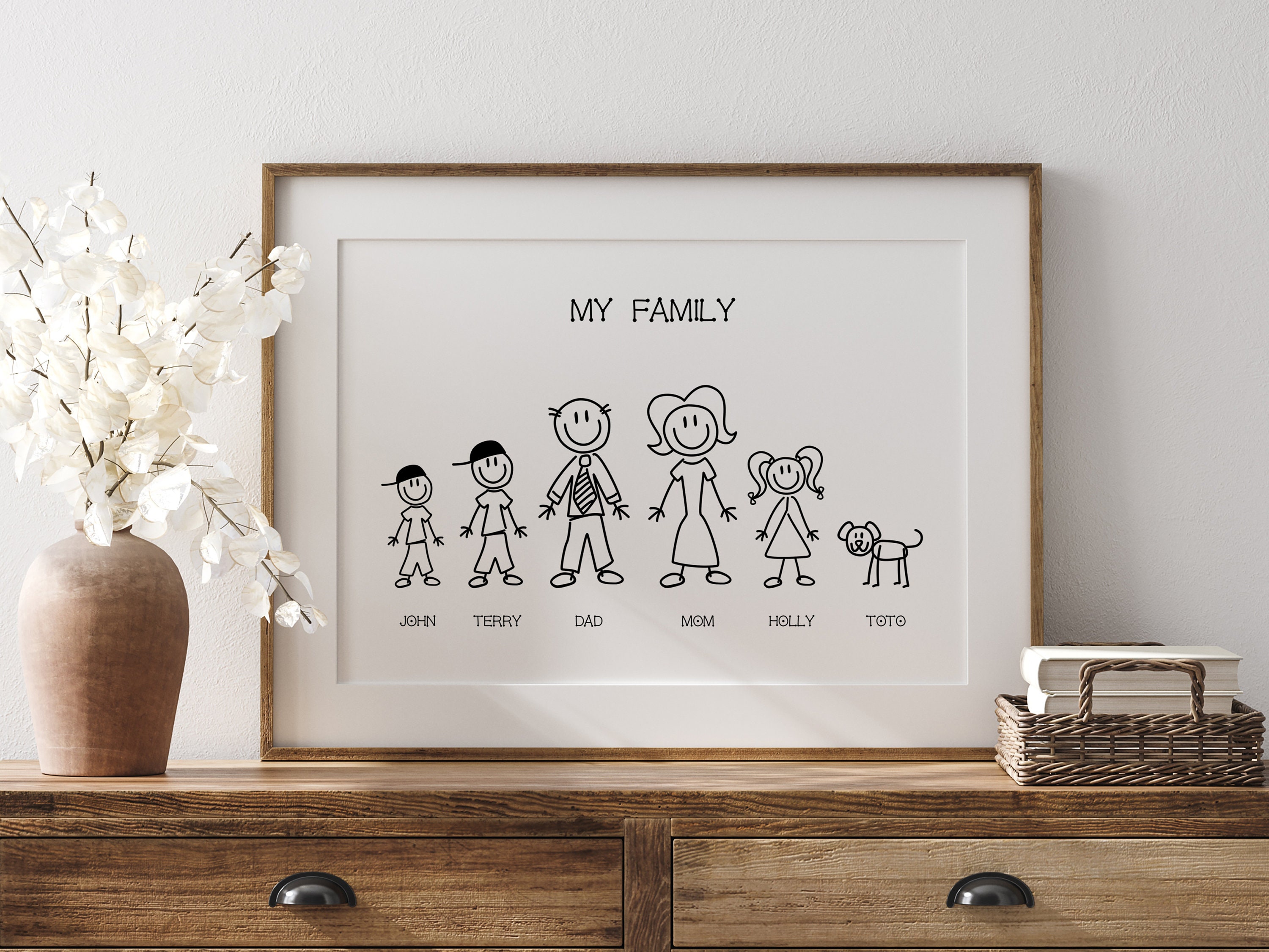 Personalised Stick Family Portrait, Christmas Gift For Him For Her, Our Family Drawing Sign, Family Christmas Gift, Gift For Mum, Our Family