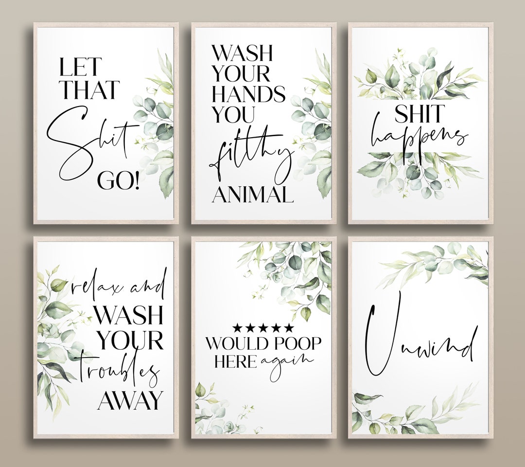Bathroom Quotes Funny, Bathroom Prints Bundle, Botanical Prints ...