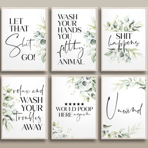 Bathroom Quotes Funny, Bathroom Prints Bundle, Botanical Prints, Bathroom Pictures For Wall, Green Bathroom Prints, Botanical Bathroom Print