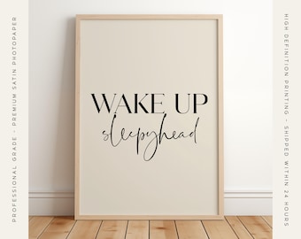 Wake Up Sleepy Head, Bedroom Print, Bedroom Quote Print, Above Bed Wall Art, Beige Wall Decor, Neutral Bedroom Print, Quotes and Phrases