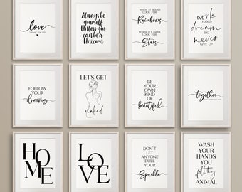 Inspirational Quote Print Bundle, Home Office Decor, Motivational Quote Print Sets, Positive Phrases, Self Love Posters, Home Decor Wall Art