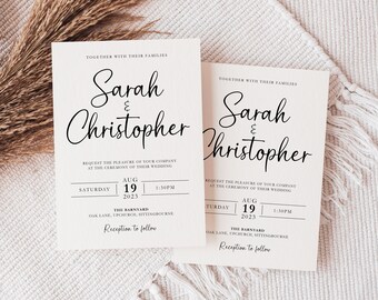 Personalised Wedding Invitation, Printed Wedding Invitation, Modern Elegant Wedding, Simple Wedding Invitation Template, Customised Invite