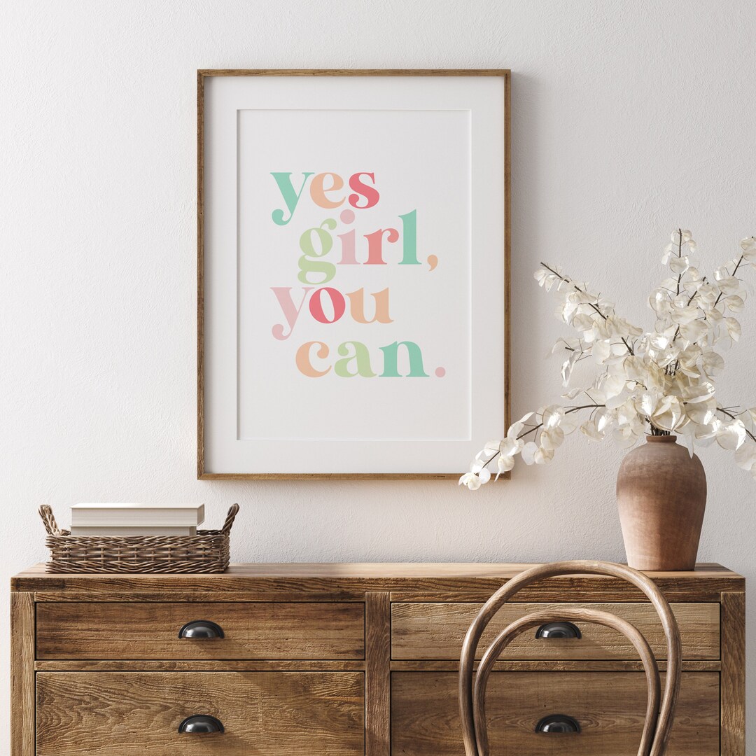 Yes Girl You Can Wall Art Print, Girls Bedroom Wall Art, Girls Bedroom