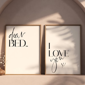 Set of 2 Bedroom Wall Art Prints, Dear Bed I Love You, Bedroom Wall Decor, New Home Gift, House Warming Gift, Home Wall Art Prints image 2