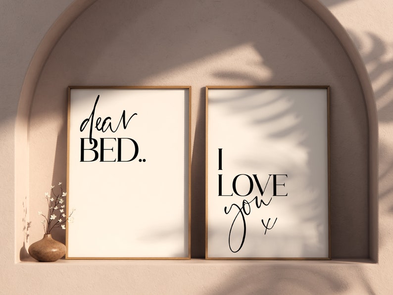 Set of 2 Bedroom Wall Art Prints, Dear Bed I Love You, Bedroom Wall Decor, New Home Gift, House Warming Gift, Home Wall Art Prints image 2