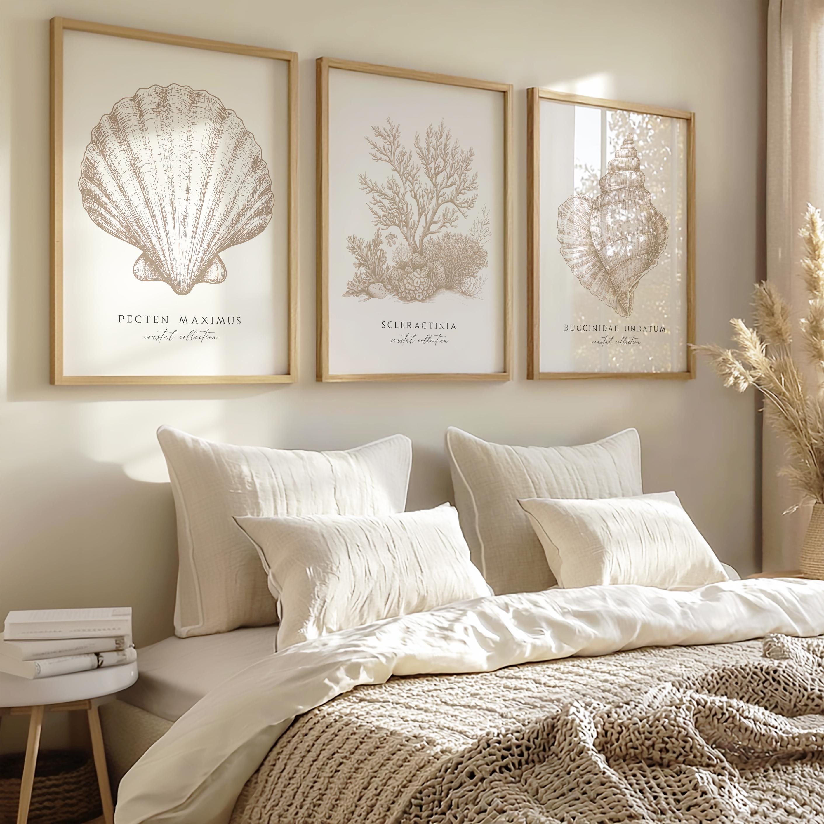 Set of 3 Beige Coastal Wall Art Prints:, Neutral Seashell Decor for ...