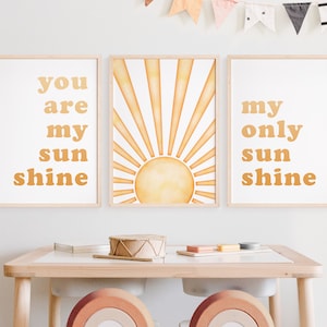 You Are My Sunshine My Only Sunshine, Set of 3 Prints, Sunshine Nursery Print, Sun Print For Nursery, Playroom Sunshine Poster