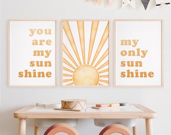 Eres mi sol, mi único sol, juego de 3 impresiones, impresión de sol para guardería, impresión de sol para guardería, póster de sol para sala de juegos