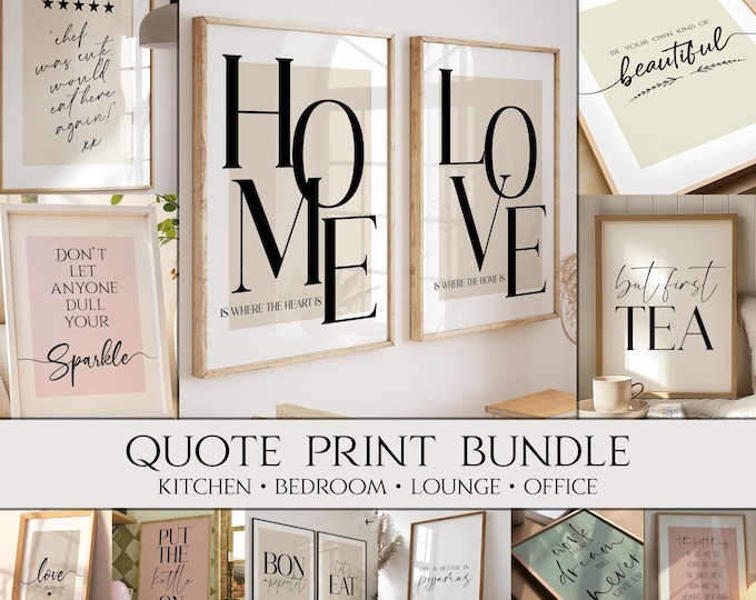 Inspirational Quote Print Bundle, Home Office Decor, Motivational Quote Print Sets, Positive Phrases, Self Love Posters, Home Decor Wall Art