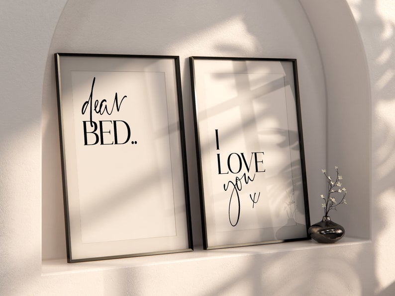 Set of 2 Bedroom Wall Art Prints, Dear Bed I Love You, Bedroom Wall Decor, New Home Gift, House Warming Gift, Home Wall Art Prints image 1