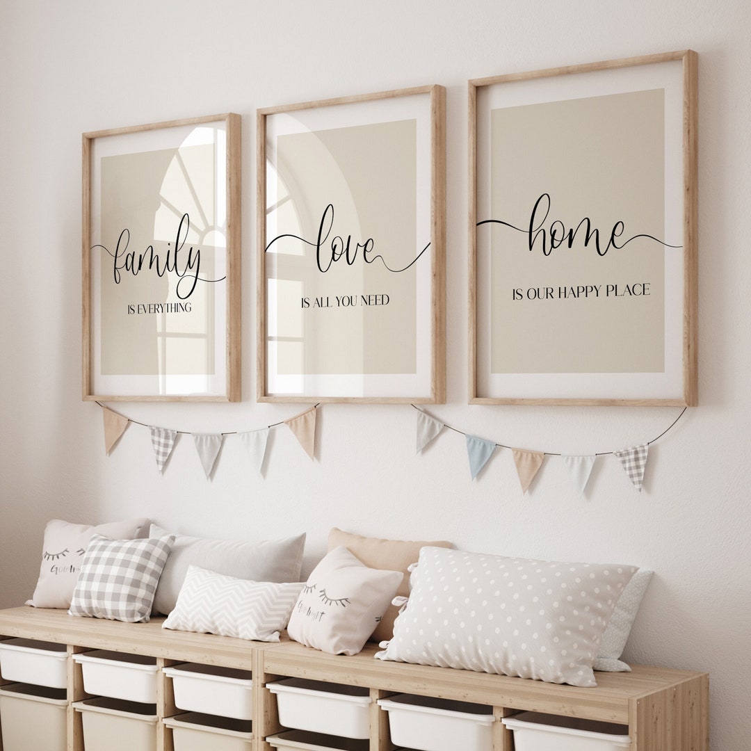 Set of 3 Beige Prints, Set of 3 Family Wall Art, Above Sofa Decor, 3pc ...