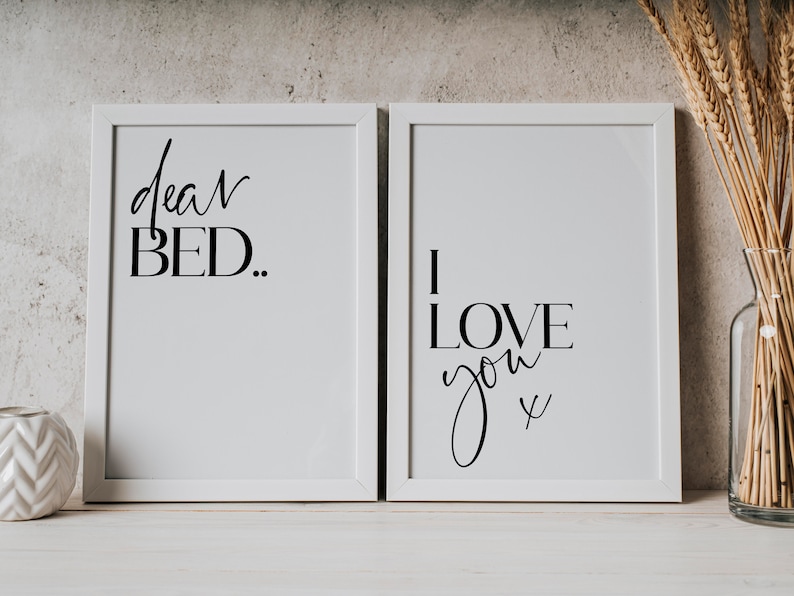 Set of 2 Bedroom Wall Art Prints, Dear Bed I Love You, Bedroom Wall Decor, New Home Gift, House Warming Gift, Home Wall Art Prints image 3