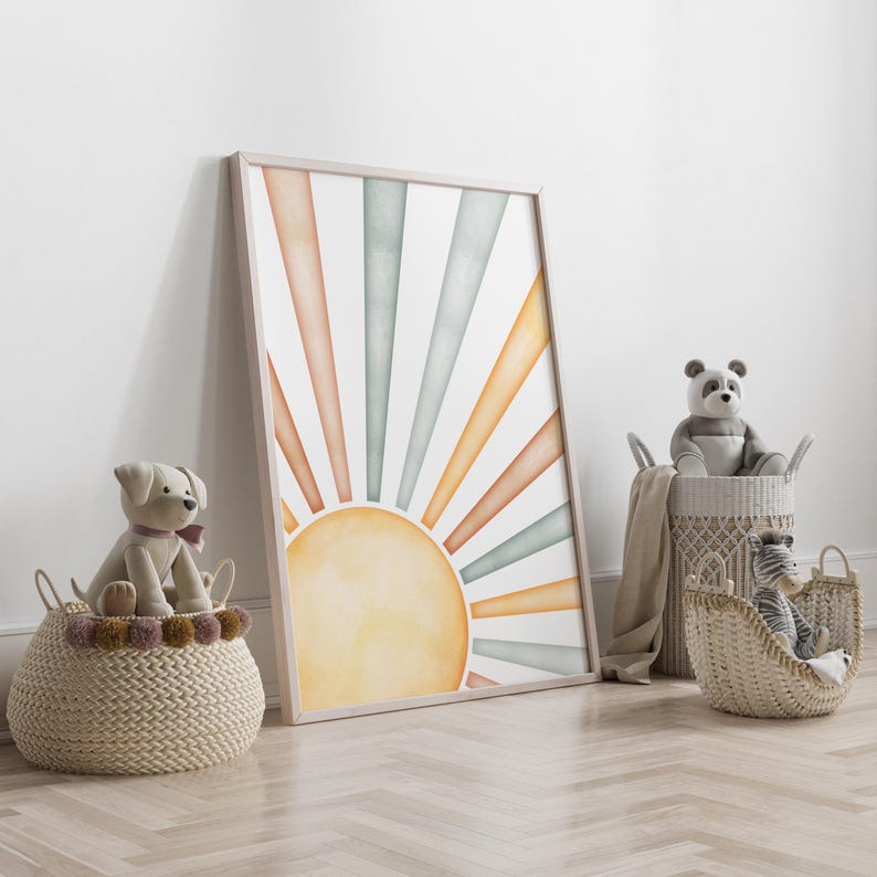 Boho Sun Nursery Print: Pastel Rainbow Sunrise Wall Art - Etsy