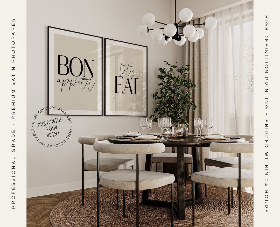 set of 2 bon appetit prints, retro cooking prints,... Bon Appetit Let's Eat Prints: Dining Room Kitchen Wall Art, Kitchen ...