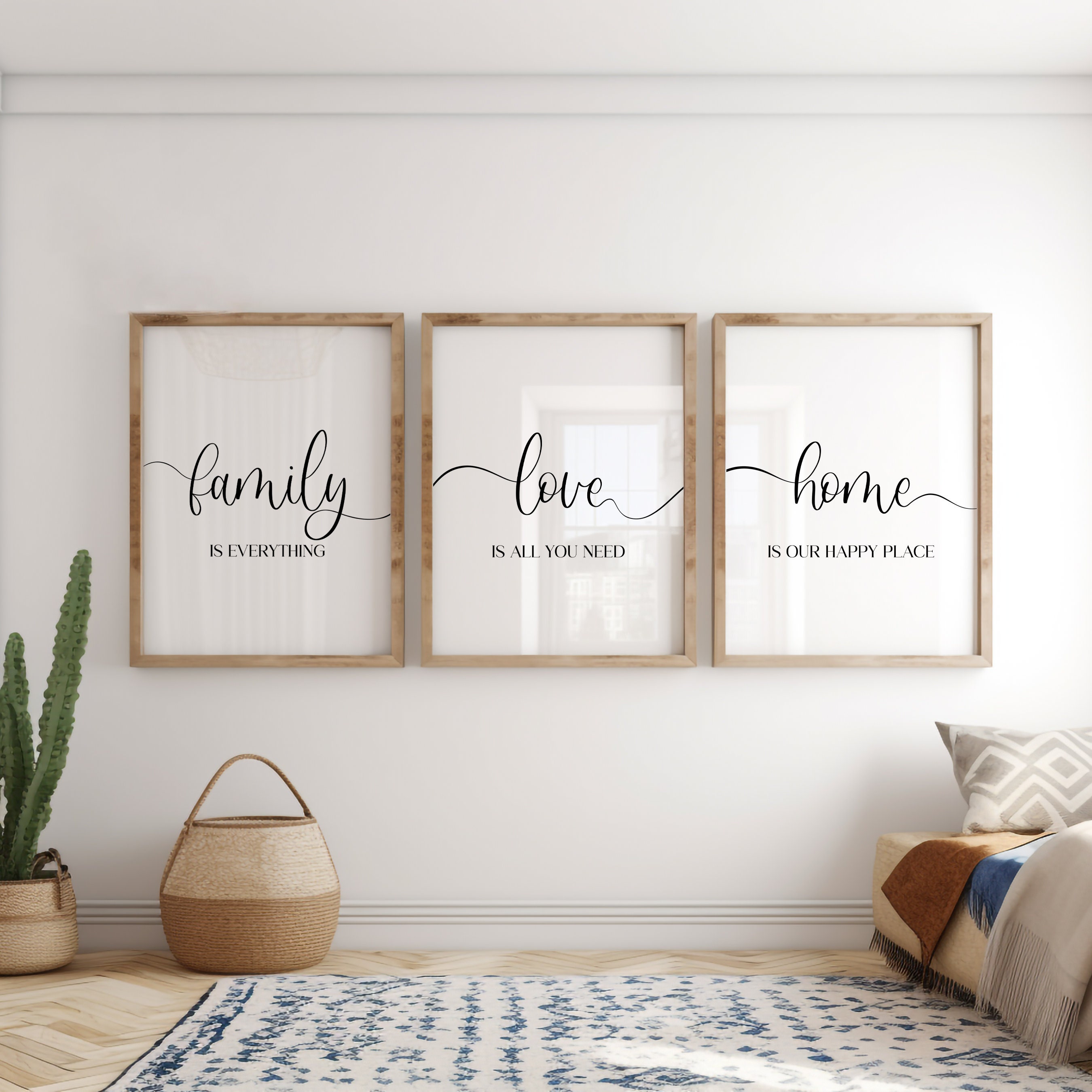 Set of 3 Beige Prints, Set of 3 Family Wall Art, Above Sofa Decor, 3pc ...