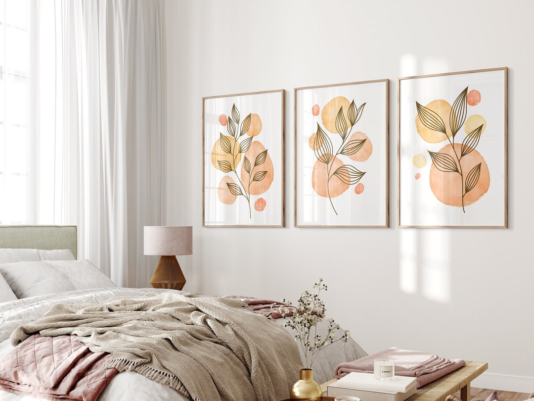 Set of 3 Blush Pink and Beige Wall Prints, Mid Century Modern Wall Art ...