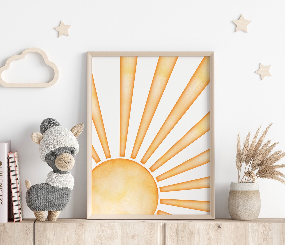 Printed Rising Sun Nursery Wall Art Print, Set of 3 Prints, Boho ...