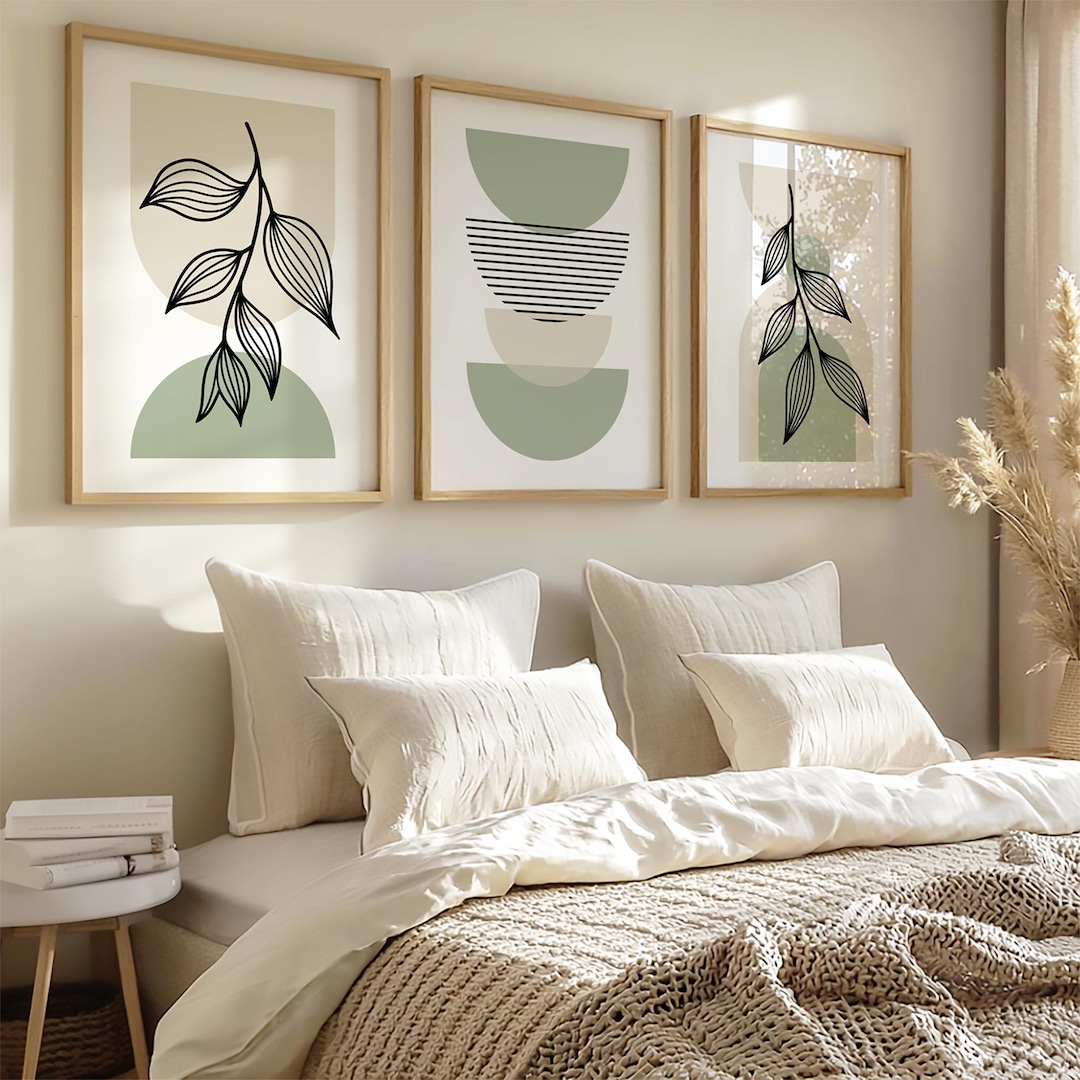 Set of 3 Sage Green and Beige Boho Wall Prints, Neutral Poster Set of 3 ...