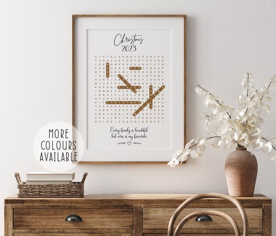 Word Search Family Print, Personalised Word Search Print, Personalised Christmas Gift, Anniversary Gift For Her, Family Christmas Gift