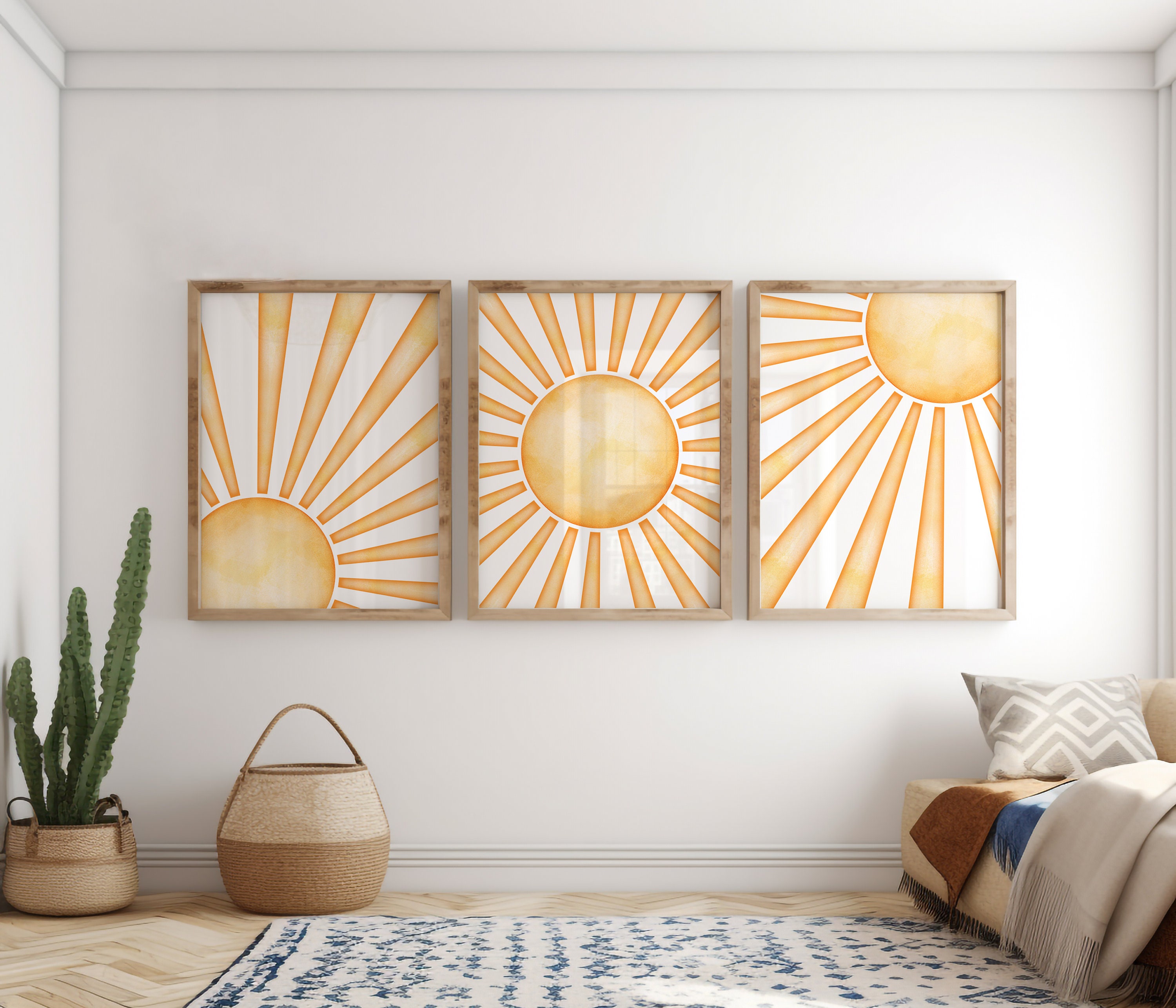 Printed Rising Sun Nursery Wall Art Print, Set of 3 Prints, Boho ...