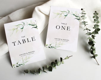 Wedding Table Numbers, Greenery Wedding Table Cards, Eucalyptus Table Name Cards, Double Sided Table Number Cards, Wedding Table Decoration