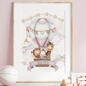 Hot Air Balloon Nursery Print, Personalised Nursery Print, Baby Girl Nursery Decor, Baby Boy Nursery Prints, Newborn Personalised Gifts