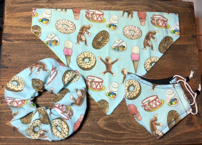 Curious George Matching Dog Bandana Scrunchie and Mask Set