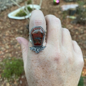 Coffin ring | coffin and bat ring | bay ring | spooky ring | coffin with bat ring | coffin jewelry | bat jewelry