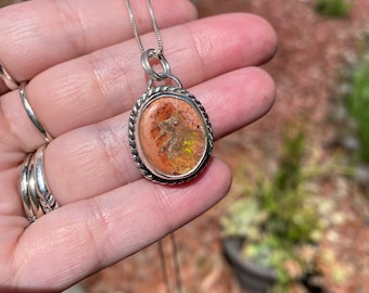 Mexican Fire Opal Necklace | Mexican Fire Opal | Sterling silver necklace | Mexican Fire Opal pendant | Mexican Fire Opal Sterling silver